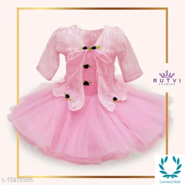 Little Princess Girl's Net Frock - 6-12 Months, Baby Pink, Net, Frock, Pack of:1